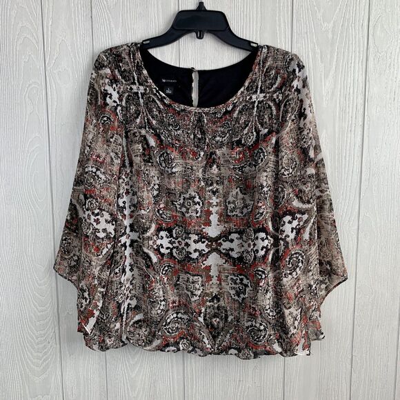 AB Studio Multicolor Print Sheer Sleeve Top Size L - Picture 1 of 4